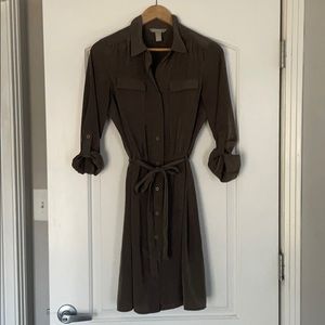 Long Sleeve Button-up Dress with Tie Waste